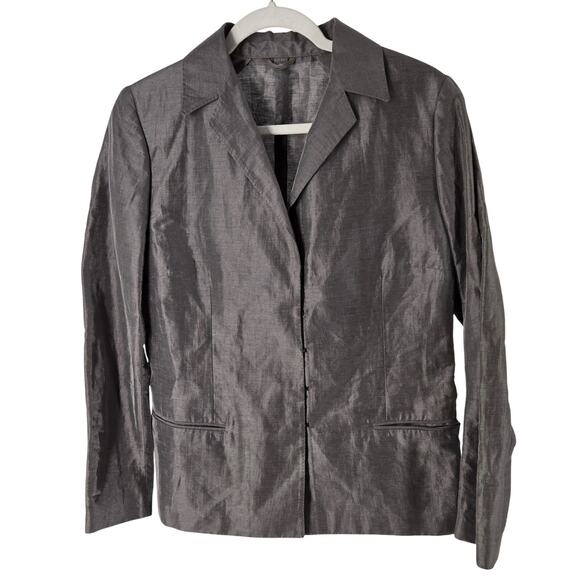 Sergio Pellari Silver Metallic Linen Blend Made in Italy Womens 10 Luxury Blazer - Picture 1 of 7